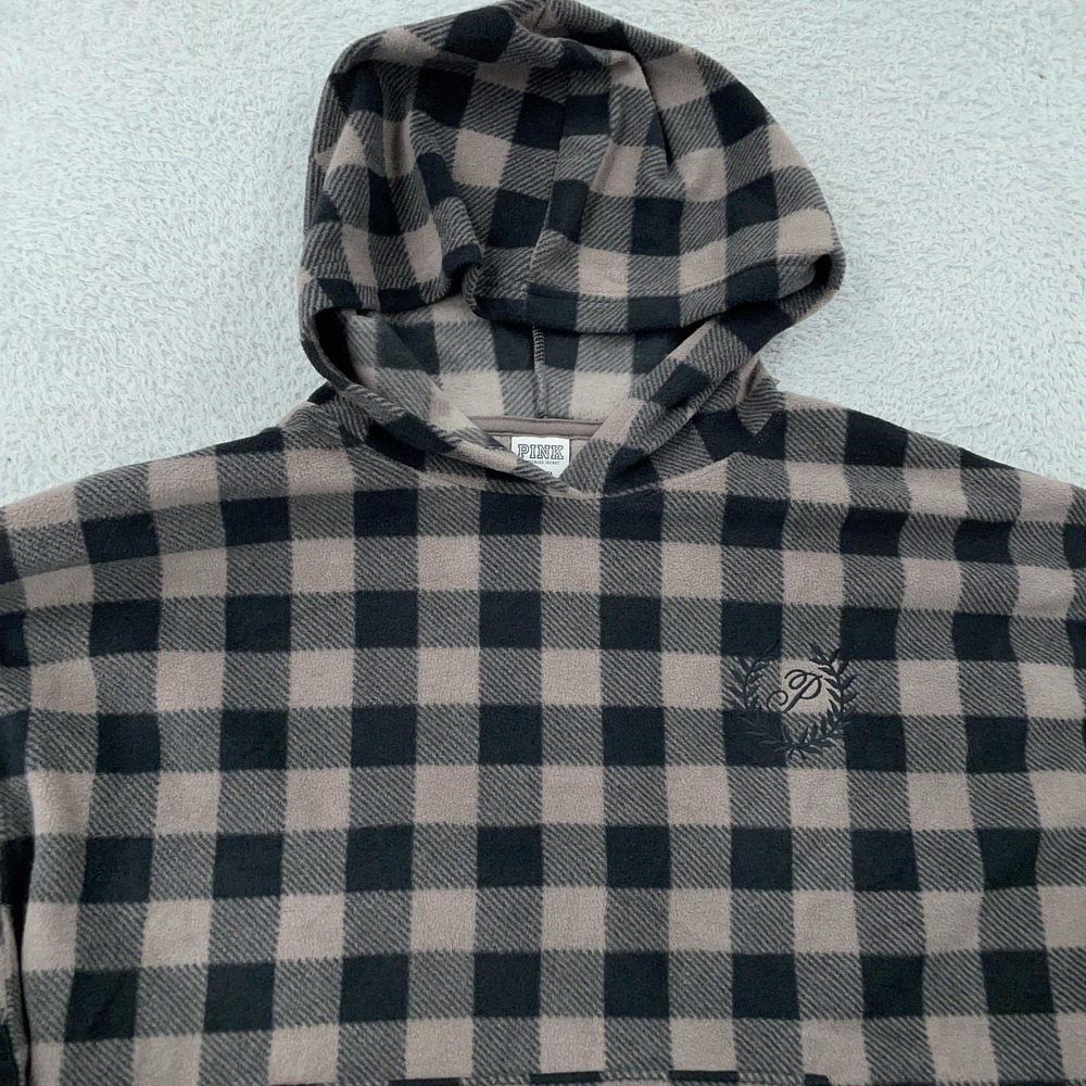 PINK Victoria's Secret Sleepwear Fleece Hoodie Womens Medium Buffalo Check Plaid